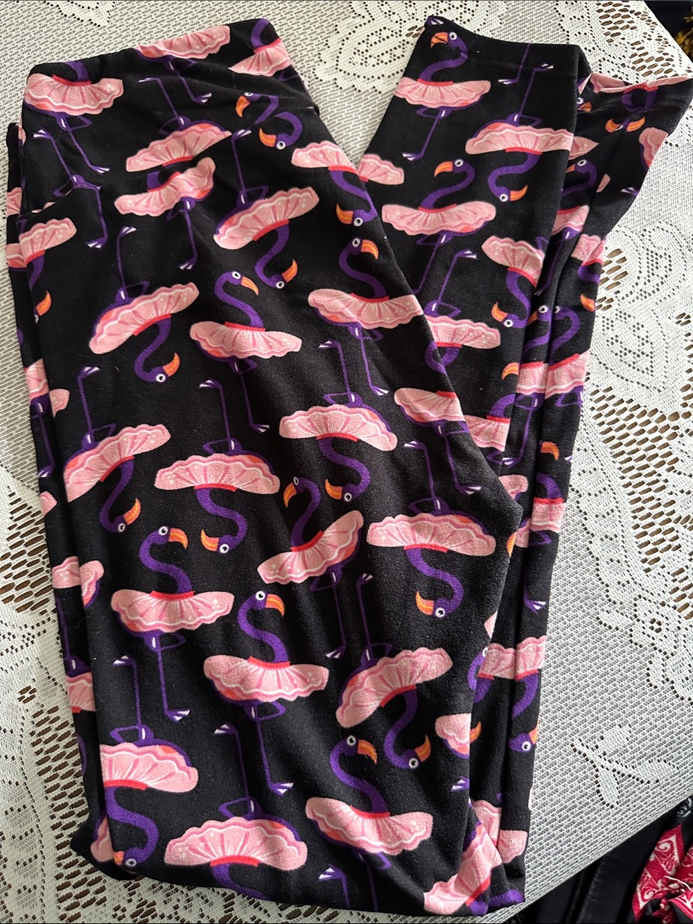 Women's Black Flamingo Print Leggings - Pink & Purple - 5/$25 Deal!